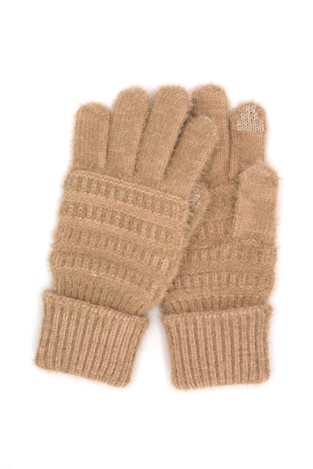 Fuzzy Cable Knit Smart Touch Gloves Taupe - Pack of 6