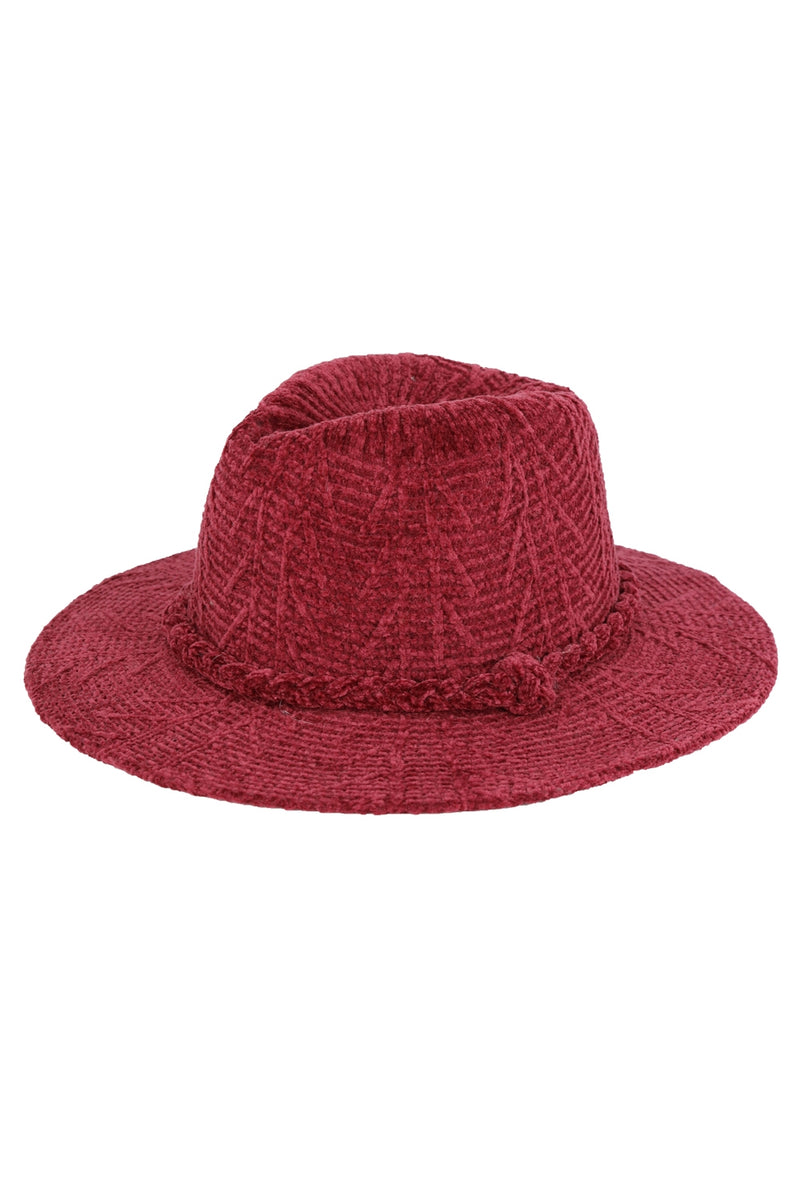 Chenille Pattern Fedora with Braided Band Burgundy - Pack of 6