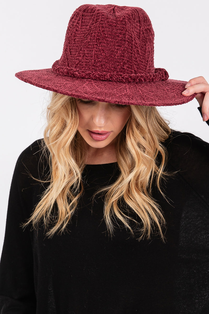 Chenille Pattern Fedora with Braided Band Burgundy - Pack of 6