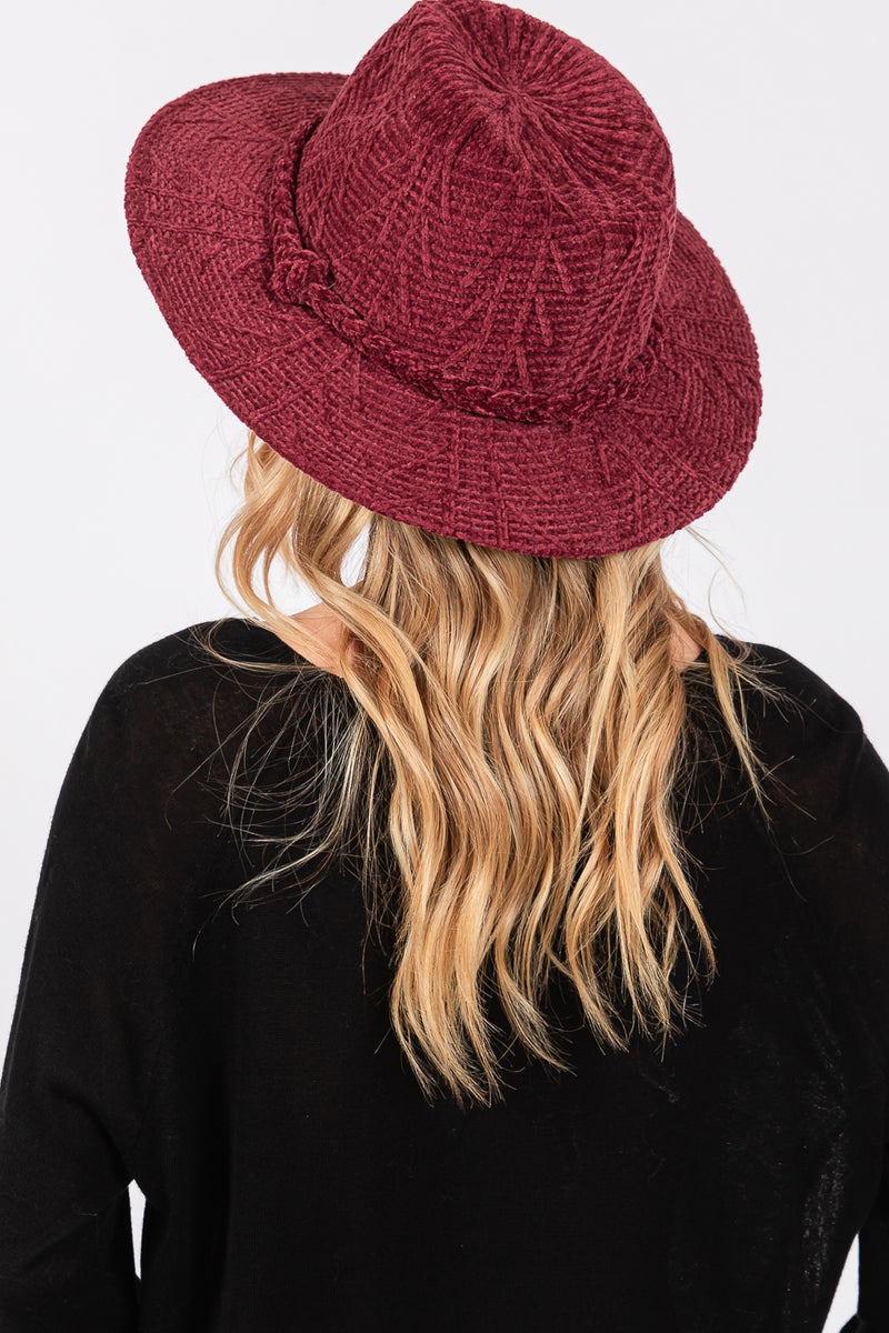 Chenille Pattern Fedora with Braided Band Burgundy - Pack of 6