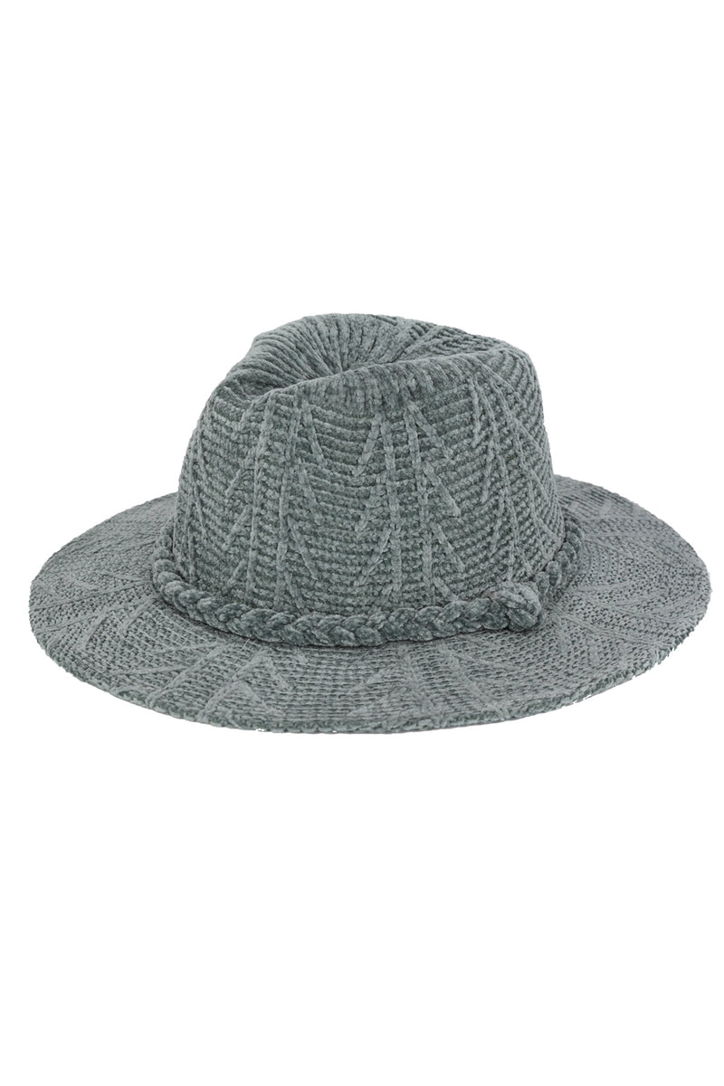 Chenille Pattern Fedora with Braided Band Denim - Pack of 6