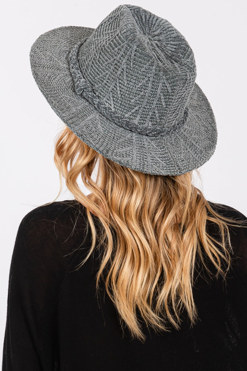 Chenille Pattern Fedora with Braided Band Denim - Pack of 6