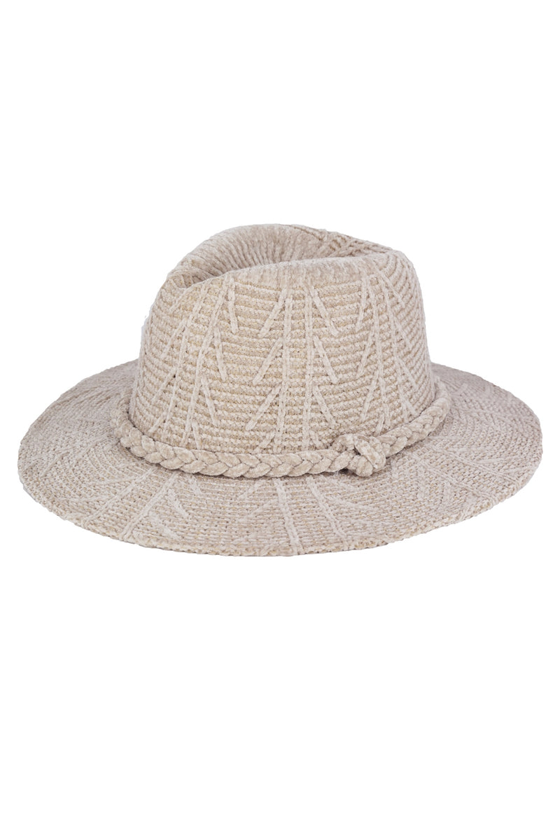 Chenille Pattern Fedora with Braided Band Gray - Pack of 6