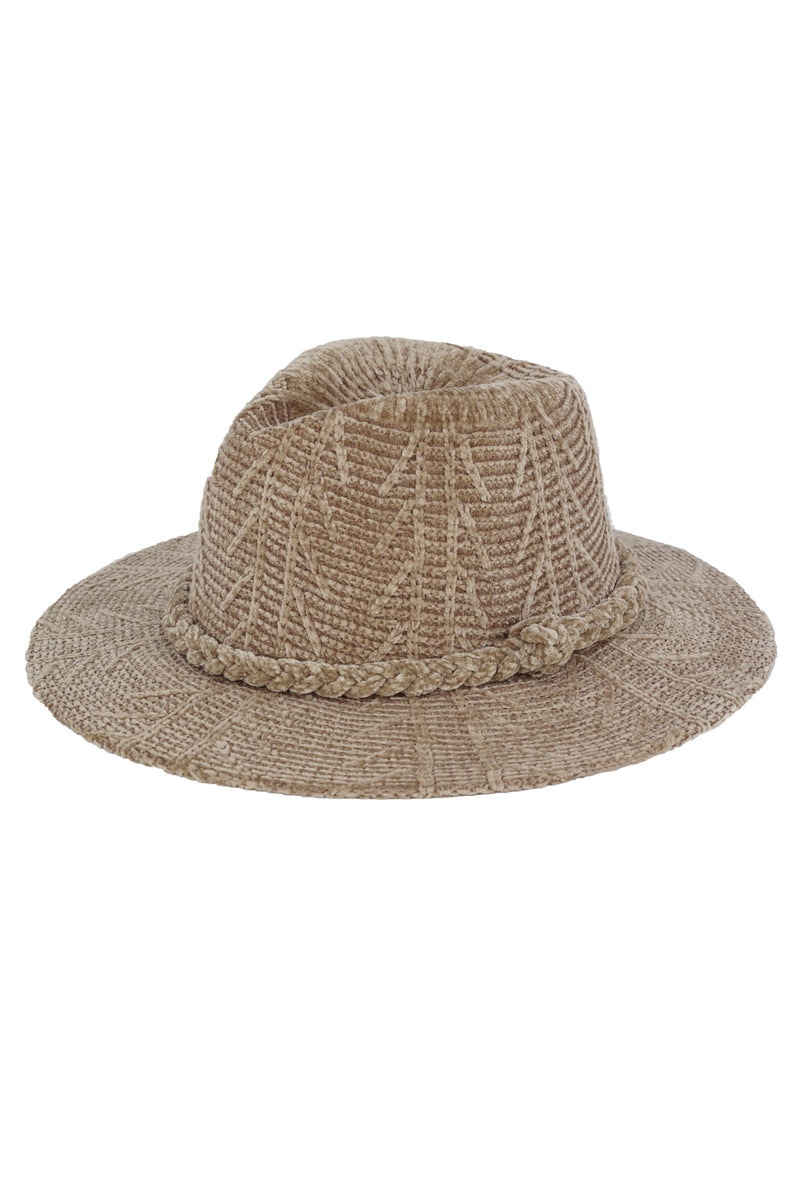 Chenille Pattern Fedora with Braided Band Khaki - Pack of 6