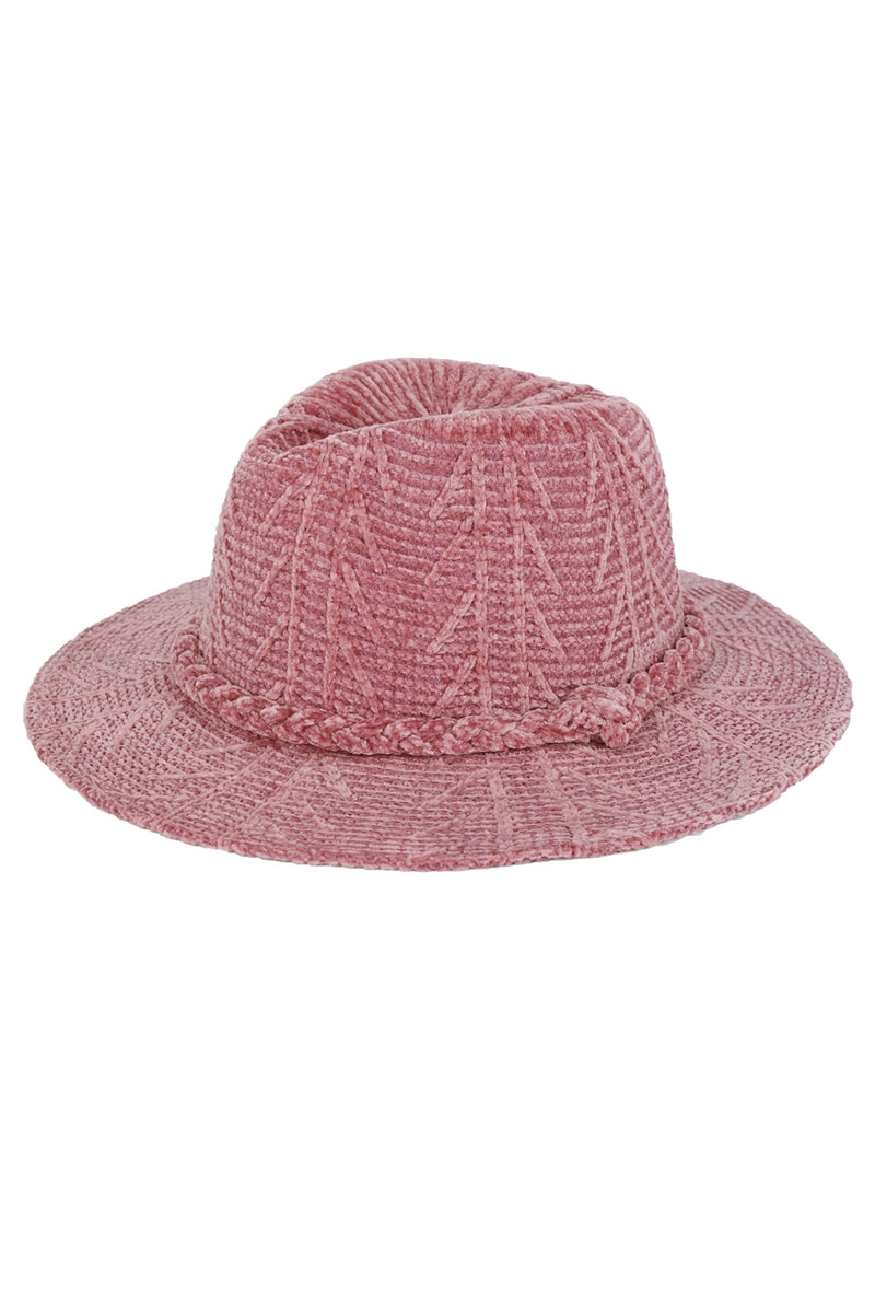 Chenille Pattern Fedora with Braided Band Mauve - Pack of 6