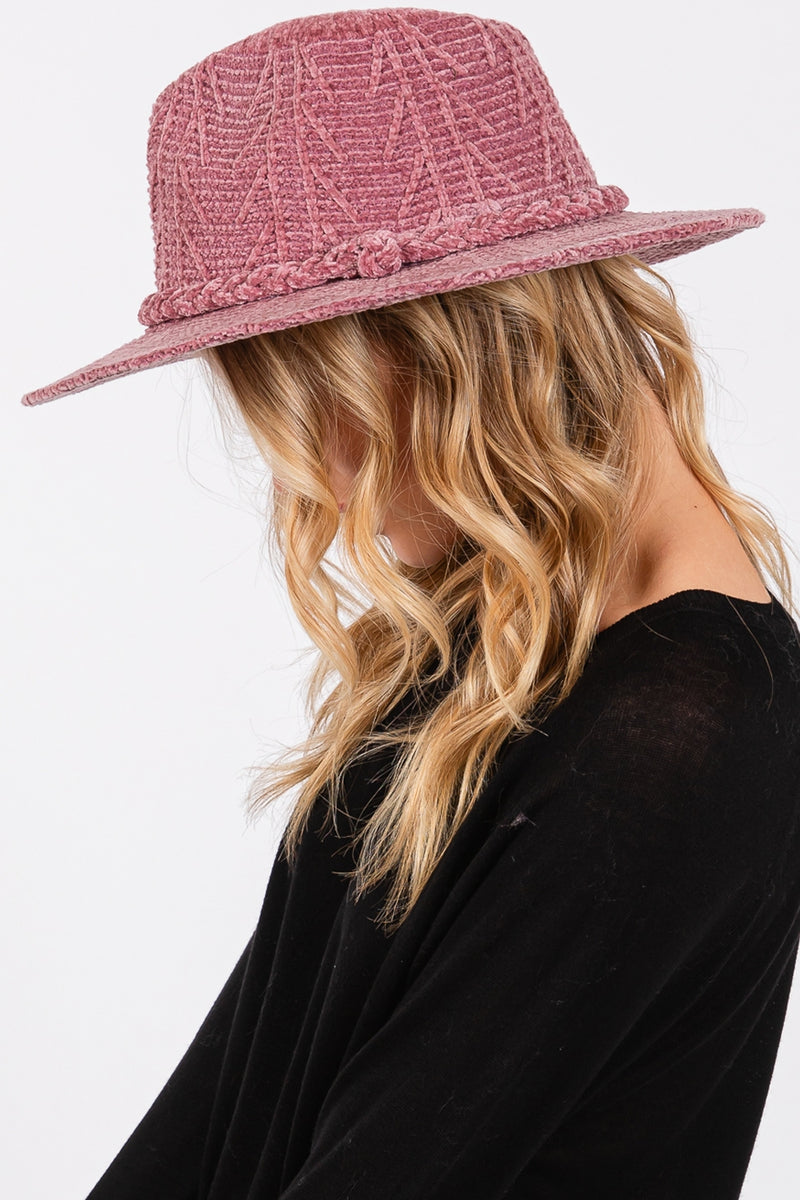 Chenille Pattern Fedora with Braided Band Mauve - Pack of 6