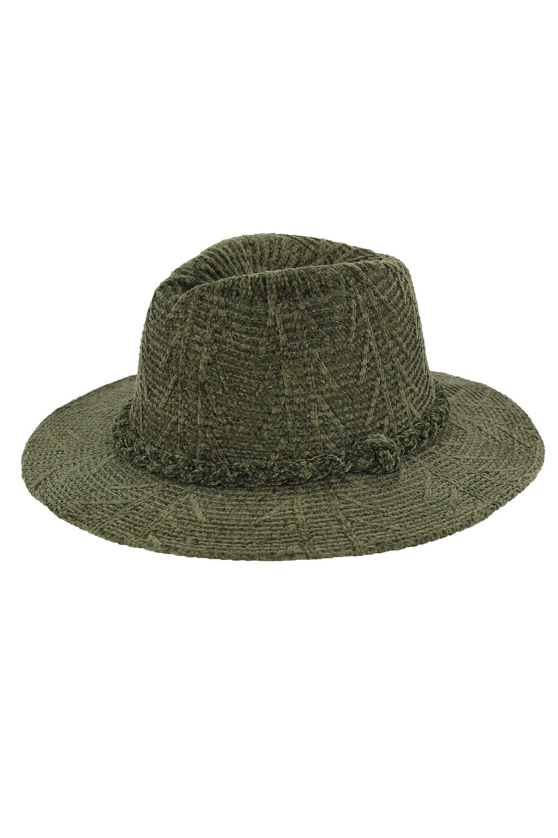 Chenille Pattern Fedora with Braided Band Olive - Pack of 6