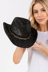 Sequin Cowboy Hat with Metal Chain Suede String Band Black - Pack of 6