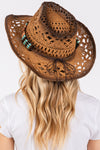 Tea Stained Open Weave Cowboy Hat with Western Wood Bead Band Brown - Pack of 6