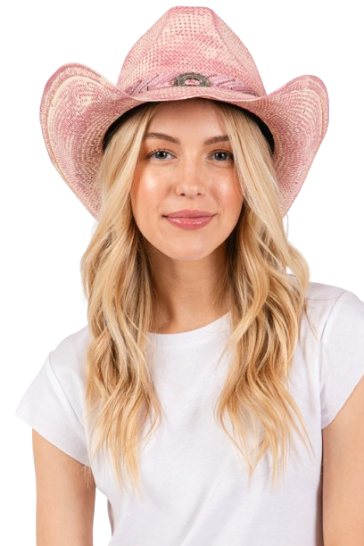 Vintage Cowboy Hat with Western Design Band Pink - Pack of 6