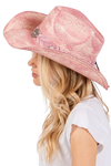 Vintage Cowboy Hat with Western Design Band Pink - Pack of 6