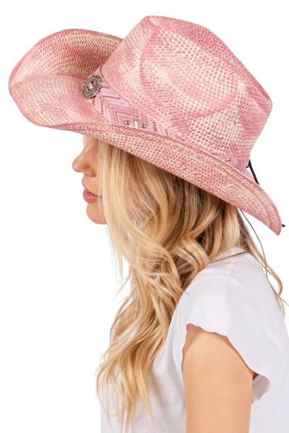 Vintage Cowboy Hat with Western Design Band Pink - Pack of 6