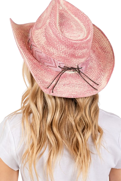 Vintage Cowboy Hat with Western Design Band Pink - Pack of 6