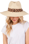 Leopard Band Straw Sun Hat Beige - Pack of 6