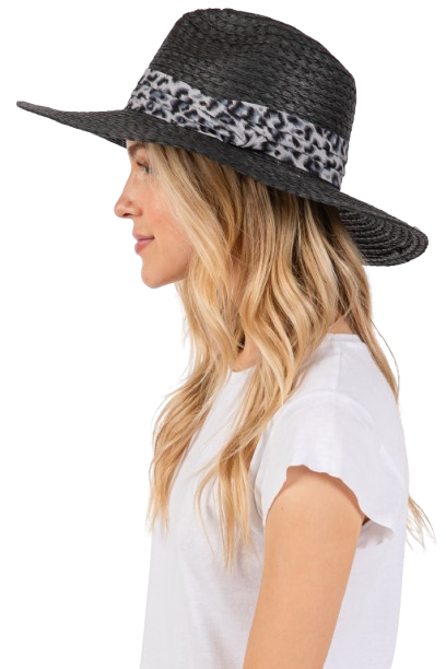 Leopard Band Straw Sun Hat Black - Pack of 6