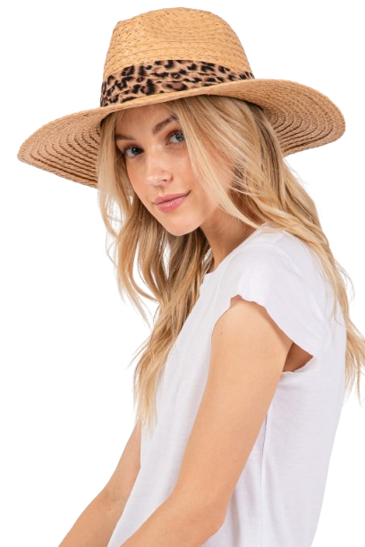 Leopard Band Straw Sun Hat Taupe - Pack of 6