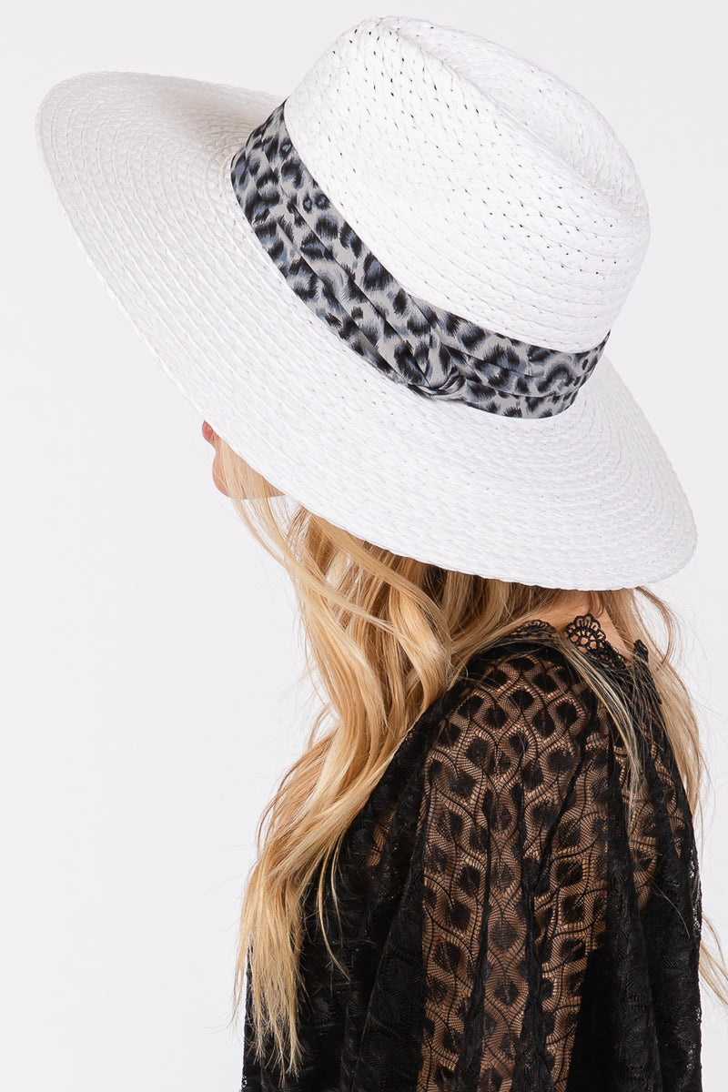 Leopard Band Straw Sun Hat White - Pack of 6