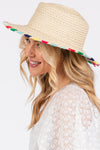 Multi Colored Wide Stitch Trim Straw Sun Hat Beige - Pack of 6