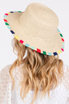 Multi Colored Wide Stitch Trim Straw Sun Hat Beige - Pack of 6