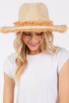 Frayed Band and Trim Straw Sun Hat Beige - Pack of 6