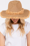 Frayed Band and Trim Straw Sun Hat Taupe - Pack of 6