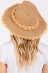 Frayed Band and Trim Straw Sun Hat Taupe - Pack of 6