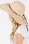 Wide Brim Straw Hat with Evil Eye and Multi Design Band Beige - Pack of 6