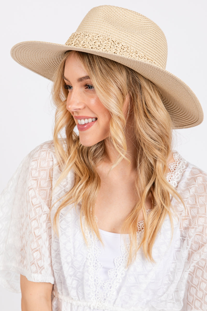 Paper Straw Braid Sun Hat Beige - Pack of 6