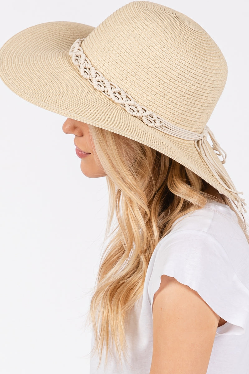 Braided Strap Straw Sun Hat Beige - Pack of 6