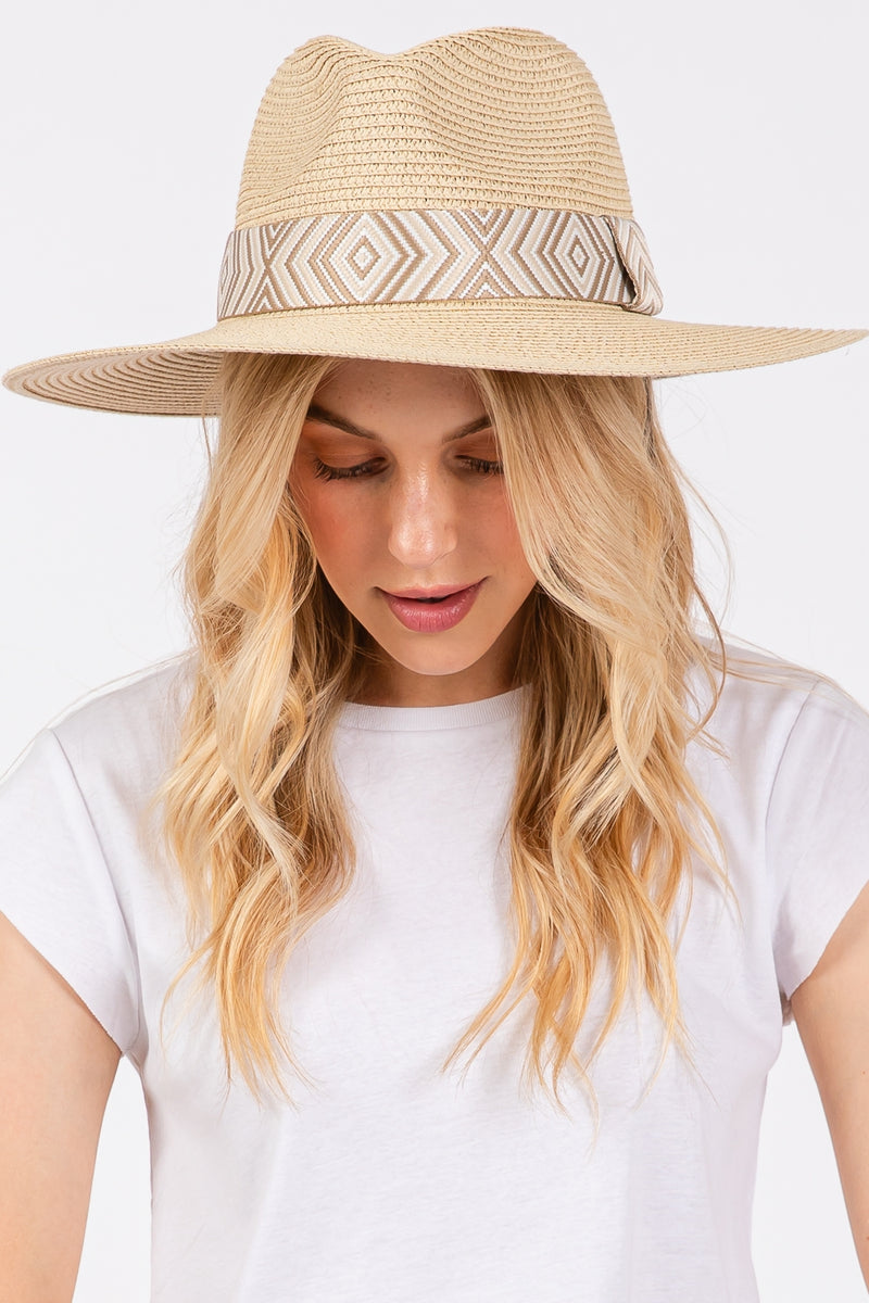 Tribal Aztec Pattern Straw Sun Hat Beige - Pack of 6