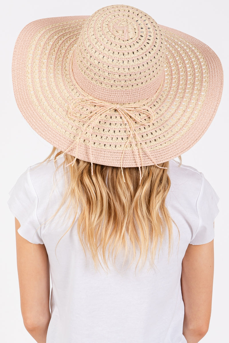 Striped Pattern Wide Brim Floppy Hat Blush - Pack of 6