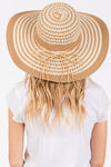 Striped Pattern Wide Brim Floppy Hat Taupe - Pack of 6