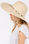 Wide Brim Floppy Sun Hat with Turquoise Stone and Starfish Band Beige - Pack of 6