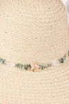 Wide Brim Floppy Sun Hat with Turquoise Stone and Starfish Band Beige - Pack of 6