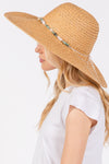 Wide Brim Floppy Sun Hat with Turquoise Stone and Starfish Band Taupe - Pack of 6