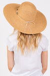 Wide Brim Floppy Sun Hat with Turquoise Stone and Starfish Band Taupe - Pack of 6