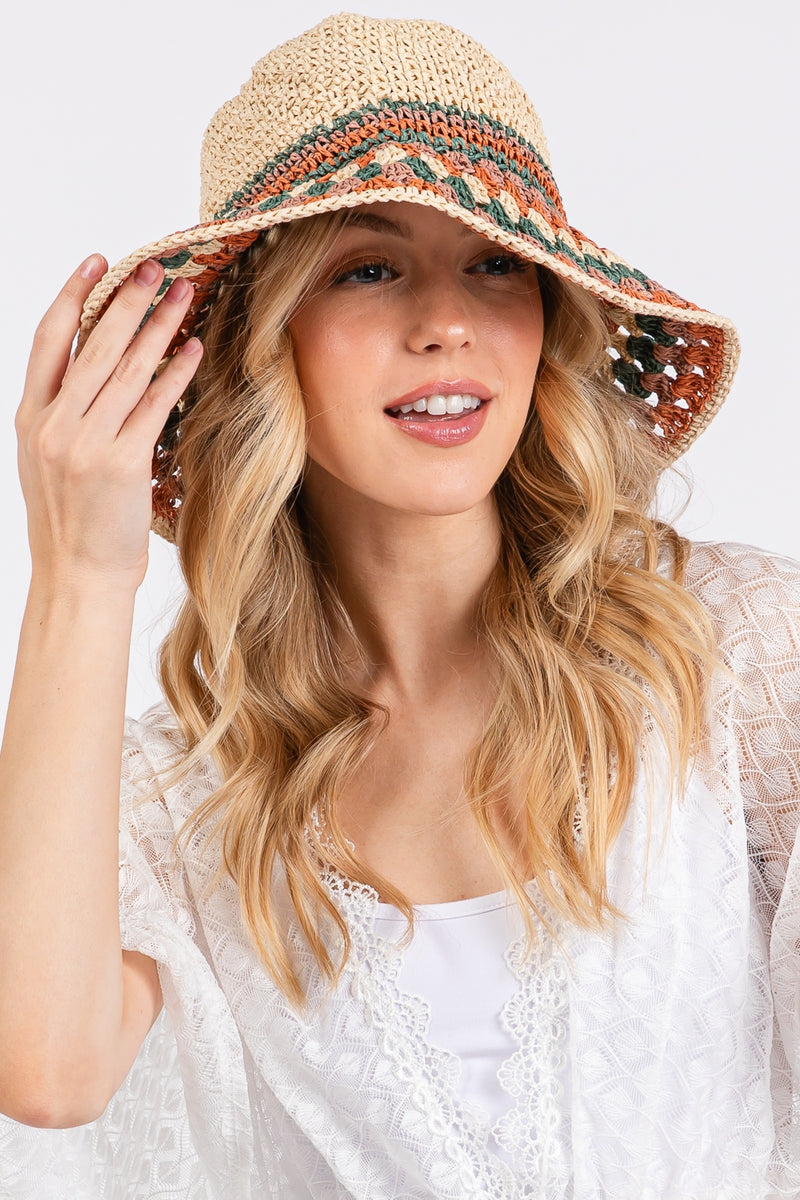 Multicolor Straw Bucket Hat Rust - Pack of 6