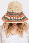 Multicolor Straw Bucket Hat Rust - Pack of 6