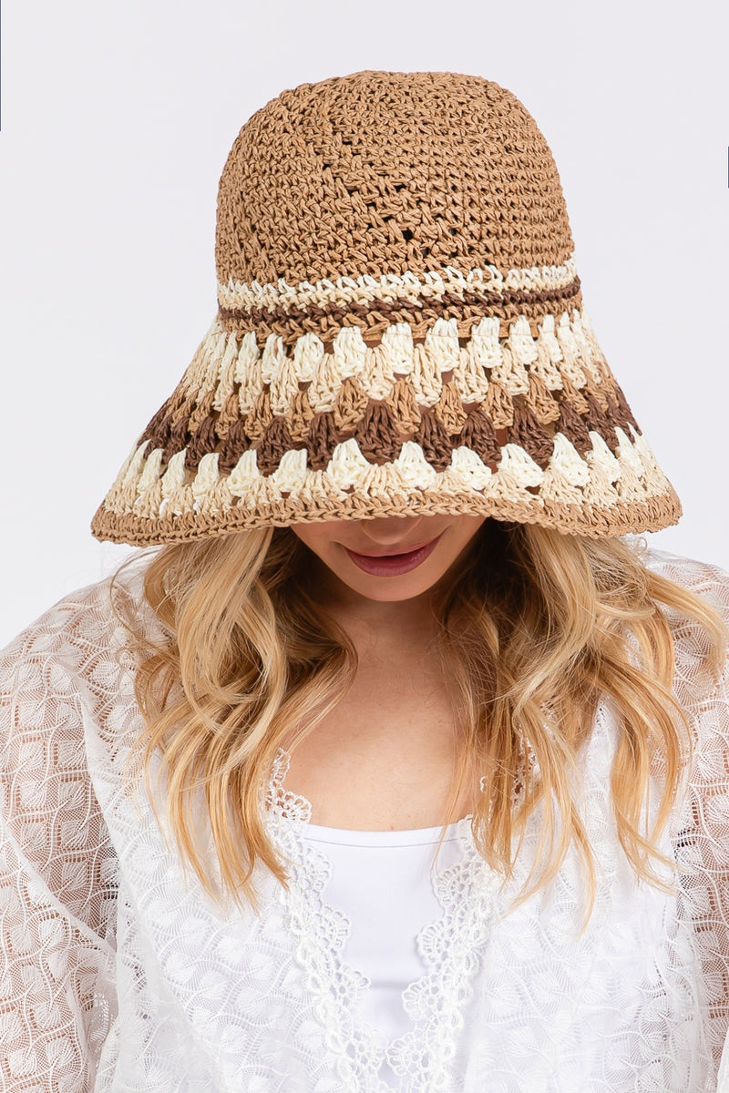 Multicolor Straw Bucket Hat Taupe - Pack of 6