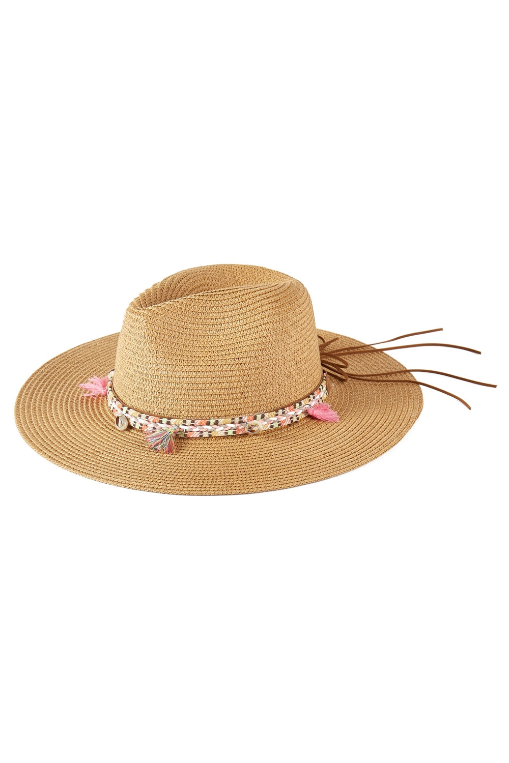 Boho Tassel Band Straw Sun Hat Taupe - Pack of 6