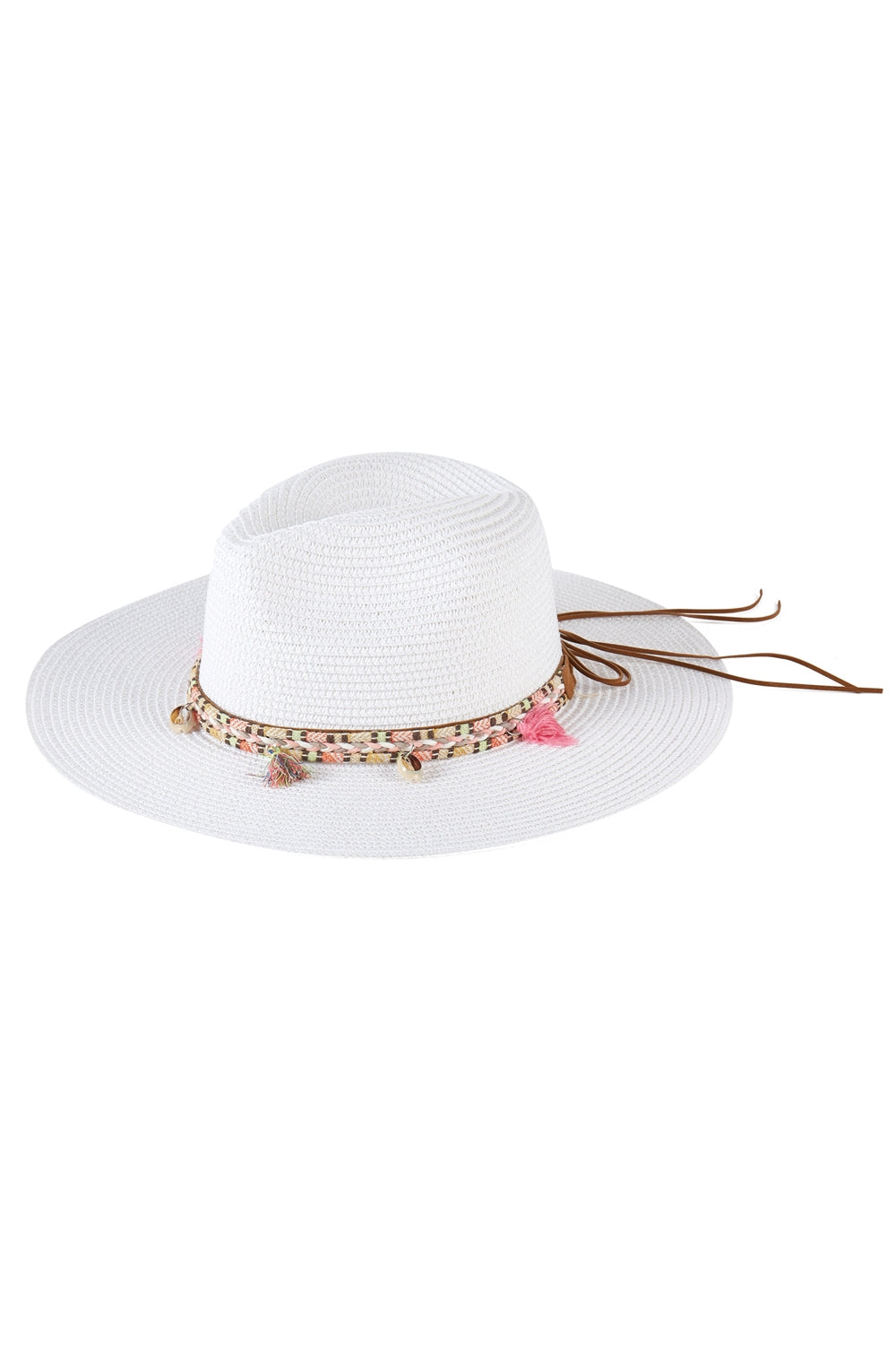 Boho Tassel Band Straw Sun Hat White - Pack of 6