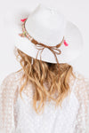 Boho Tassel Band Straw Sun Hat White - Pack of 6