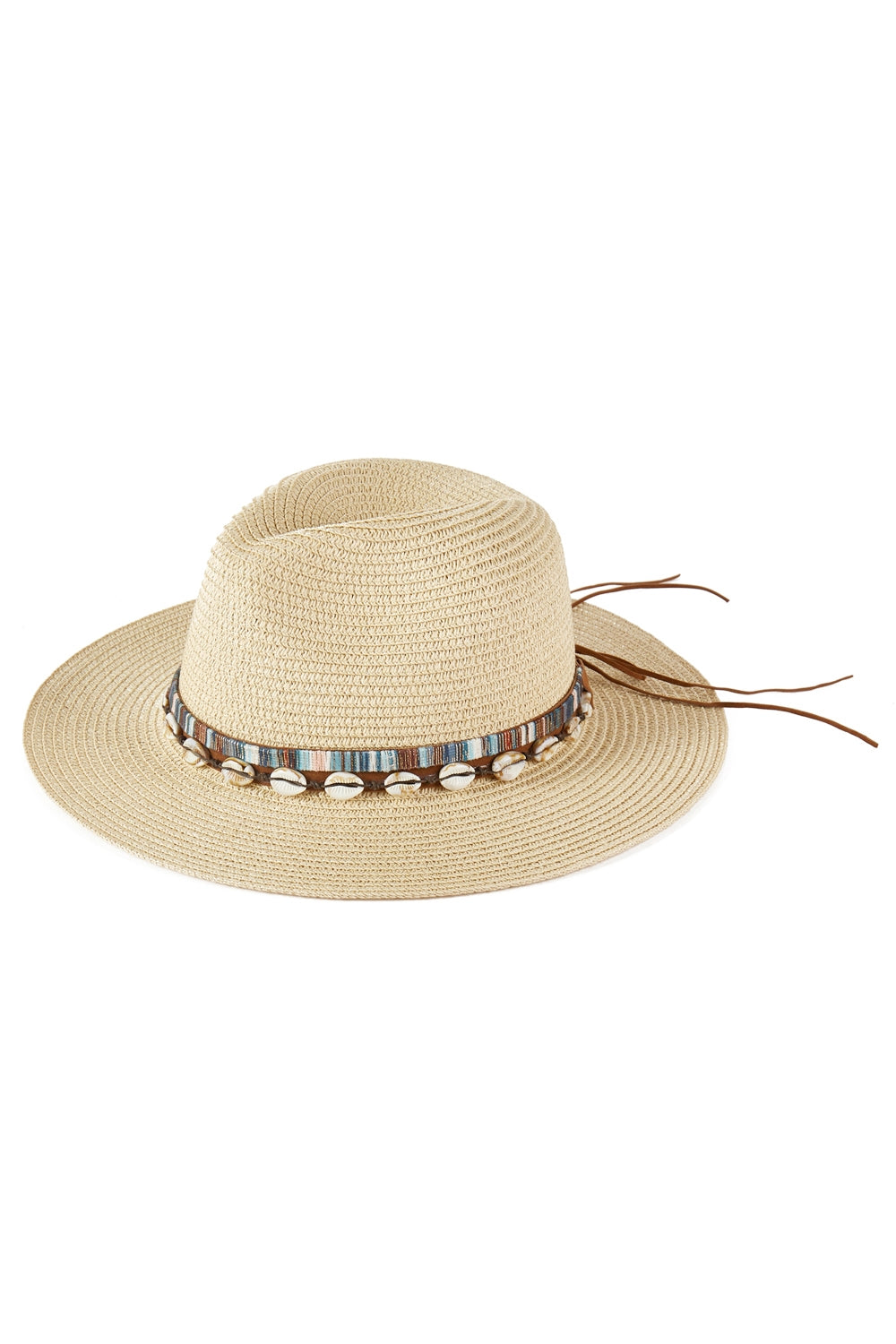 Straw Sun Hat with Shell and Multi Colored Band Beige - Pack of 6