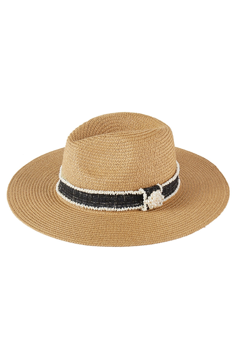 Tweed and Pearl Band Straw Sun Hat Taupe - Pack of 6