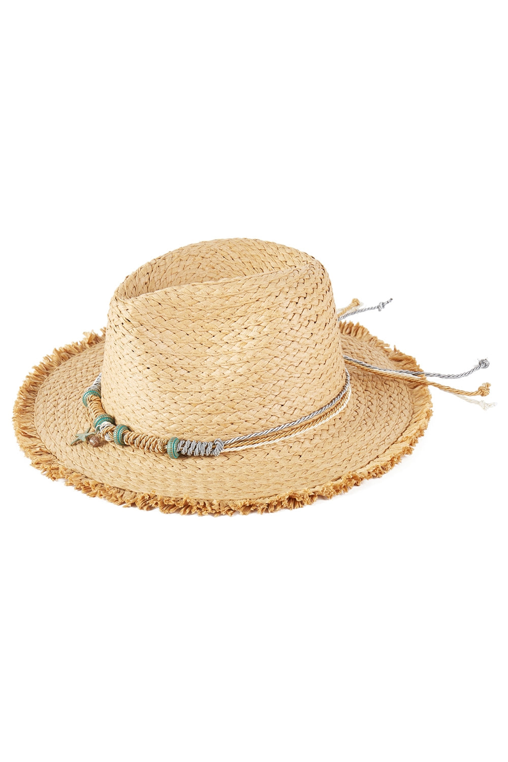 Frayed Straw Sun Hat with Braided Starfish Band Taupe - Pack of 6