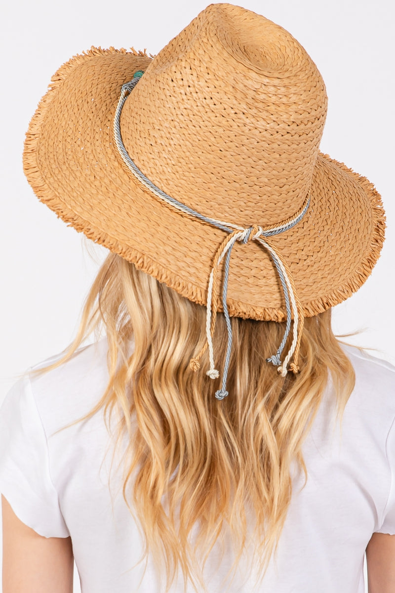 Frayed Straw Sun Hat with Braided Starfish Band Taupe - Pack of 6