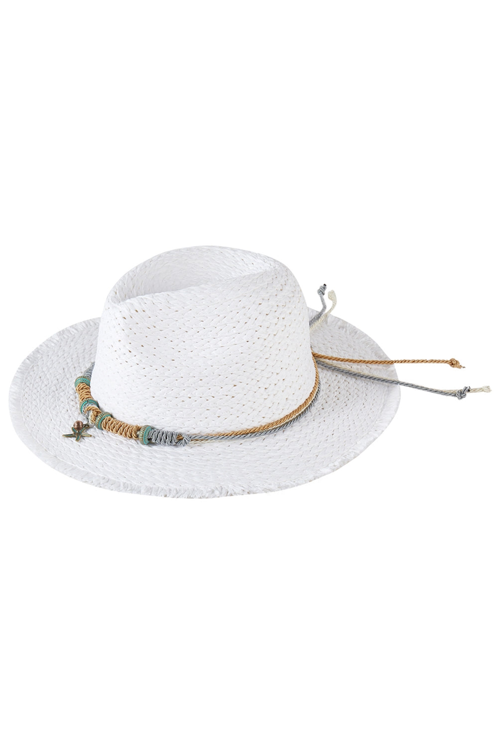 Frayed Straw Sun Hat with Braided Starfish Band White - Pack of 6