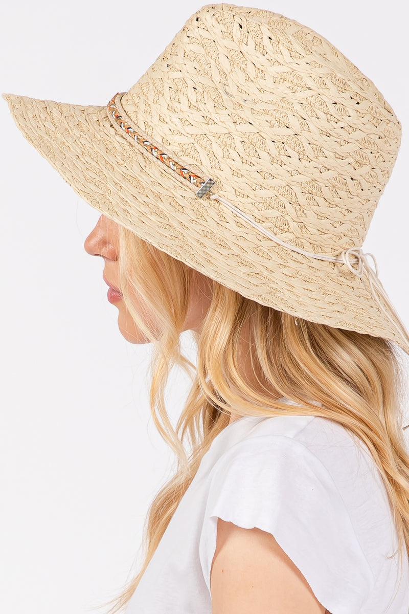 Straw Sun Hat with Straw Braided Evil Eye Beige - Pack of 6