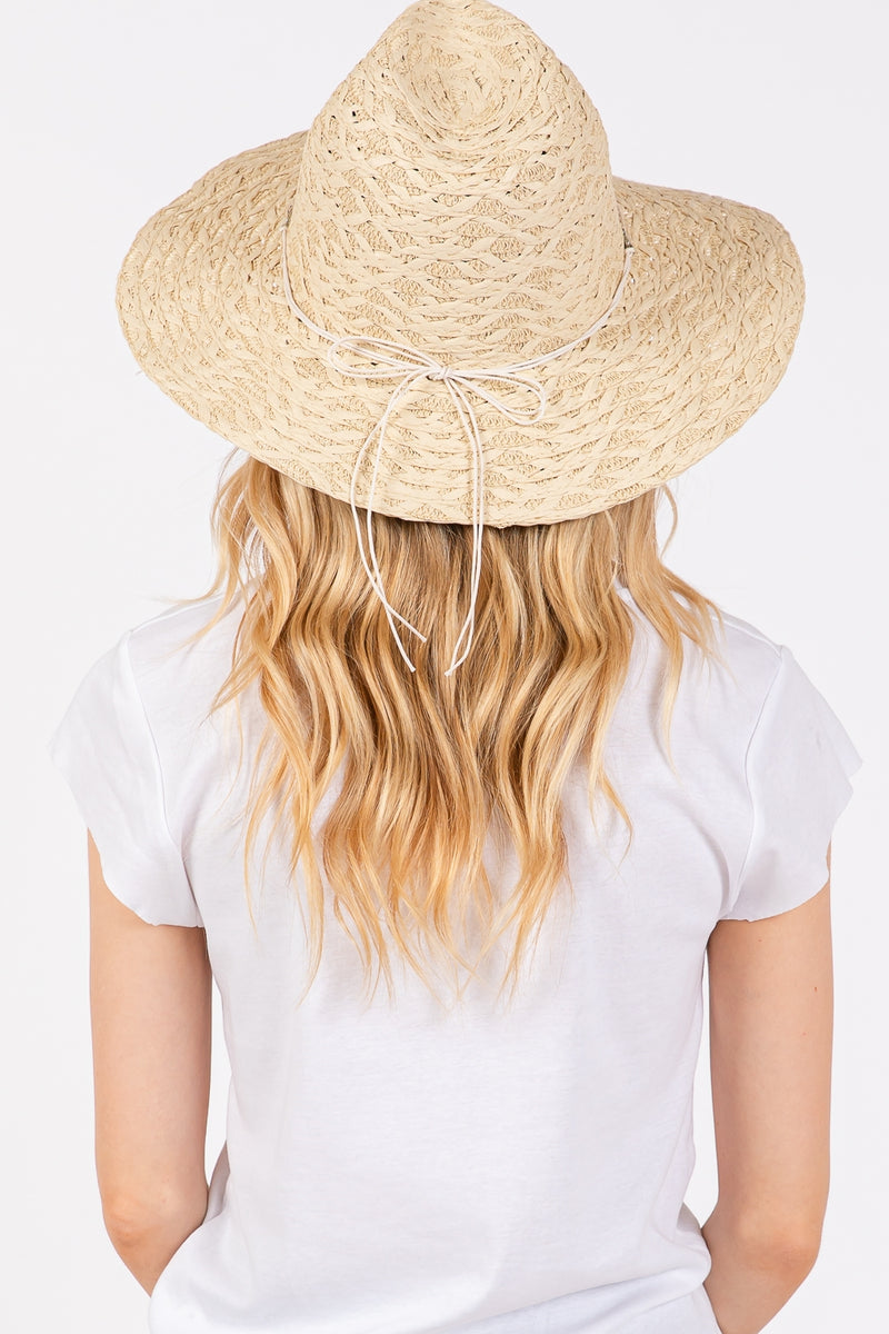 Straw Sun Hat with Straw Braided Evil Eye Beige - Pack of 6