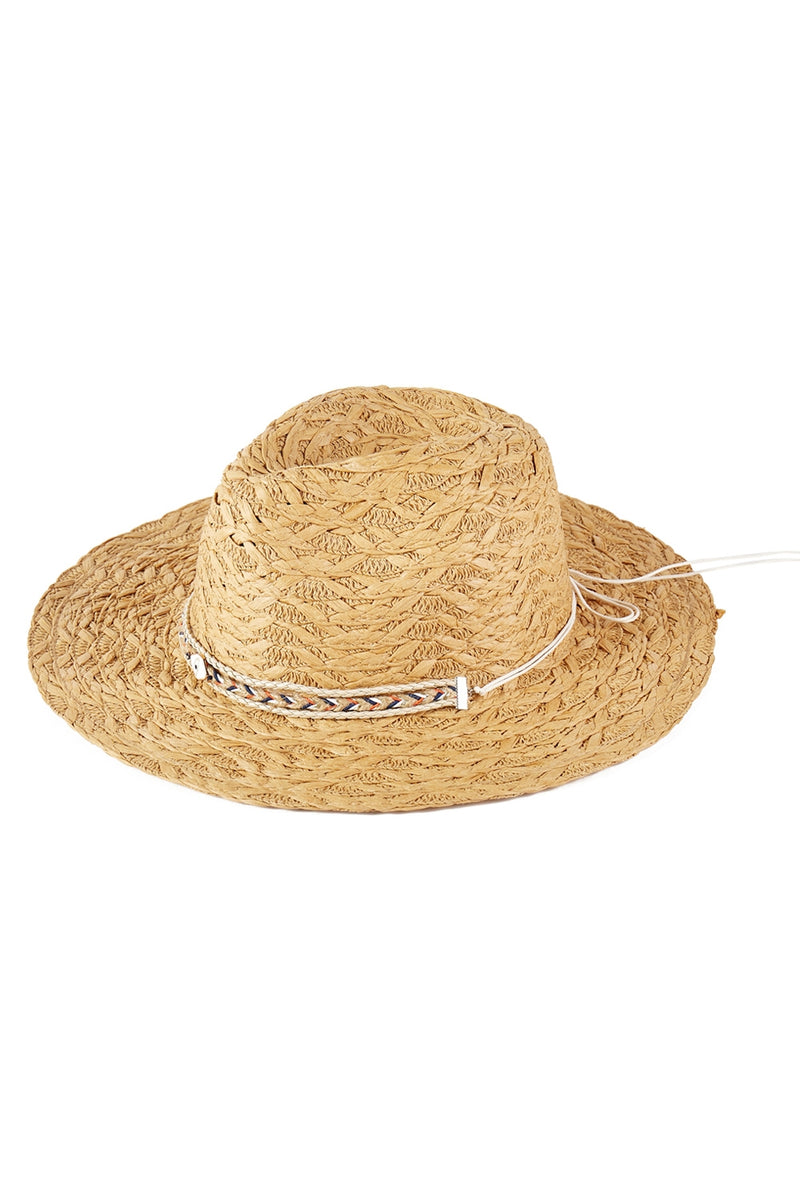 Straw Sun Hat with Straw Braided Evil Eye Taupe - Pack of 6